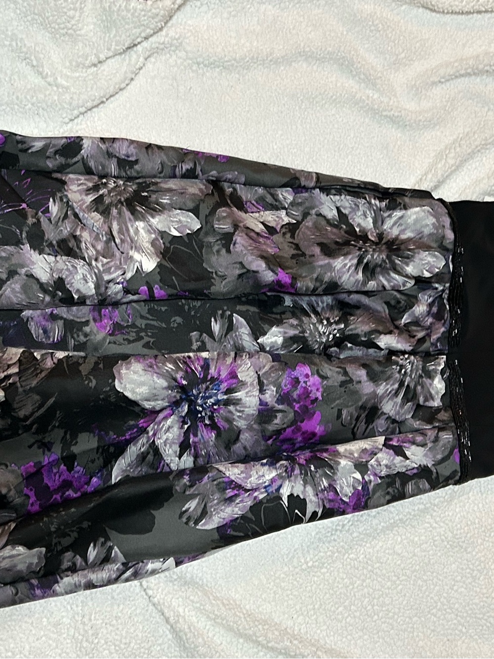 Macy's Black A-Line Floral Dress with Purple and Gray Blooms